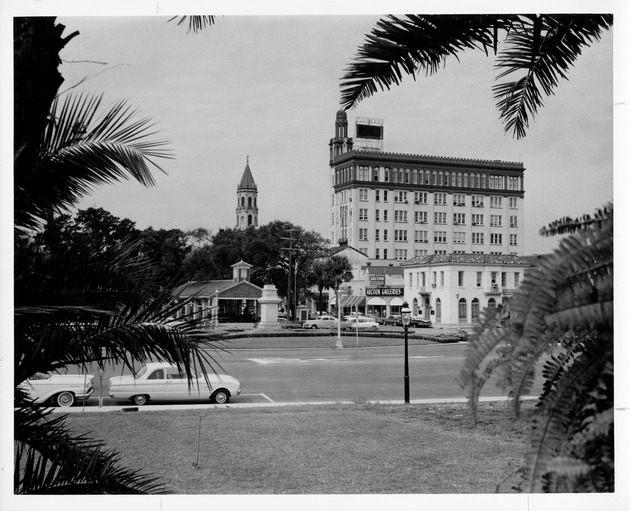 Exchange Bank of St. Augustine and Public Market from Bay Front, looking West