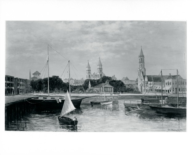 Painting of the Plaza de la Constitucion from the Yacht Basin, looking West