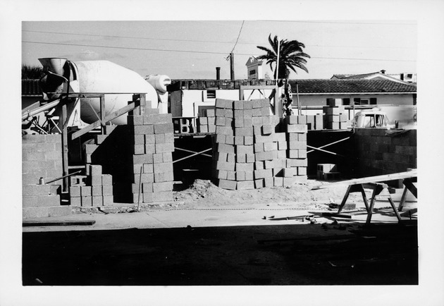 Construction of the Herrera House, from rear of property, looking East