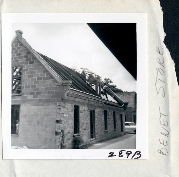 Construction of the Benet Store, framing the roof, from St. George Street, looking Northwest, 1967