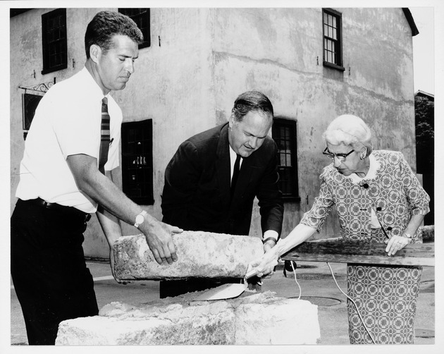 Laying the cornerstone at the Benet Store (Bob Steinbach and Earle Newton)
