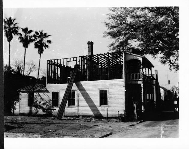 House being demolished on Cuna Street, looking Southwest, 1968