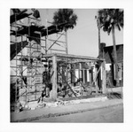 Construction of the chimney for the Old Blacksmith Shop from Charlotte Street, looking Northwest, 1967