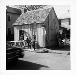 Finishing construction of the Old Blacksmith Shop from the corner of Charlotte Street and Cuna Street, looking Southwest, 1967