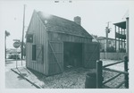 Old Blacksmith Shop from Cuna Street, with Coco Mickler working inside, looking Southeast, 1968