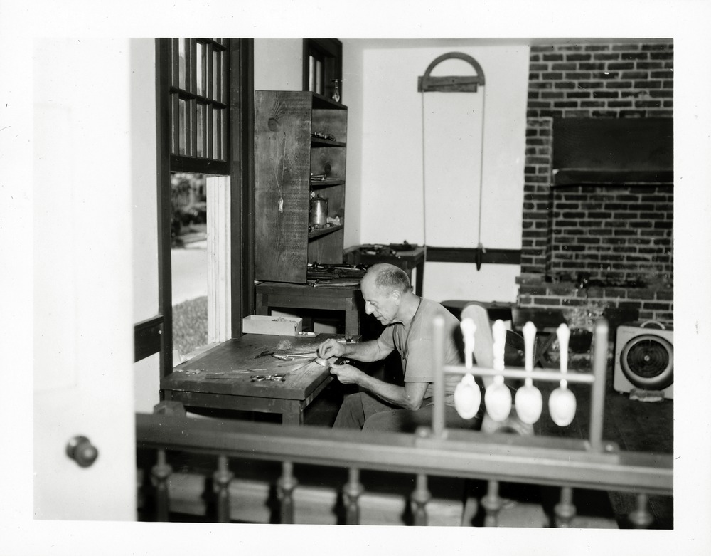 Sims House interior, silversmith at work, 1968