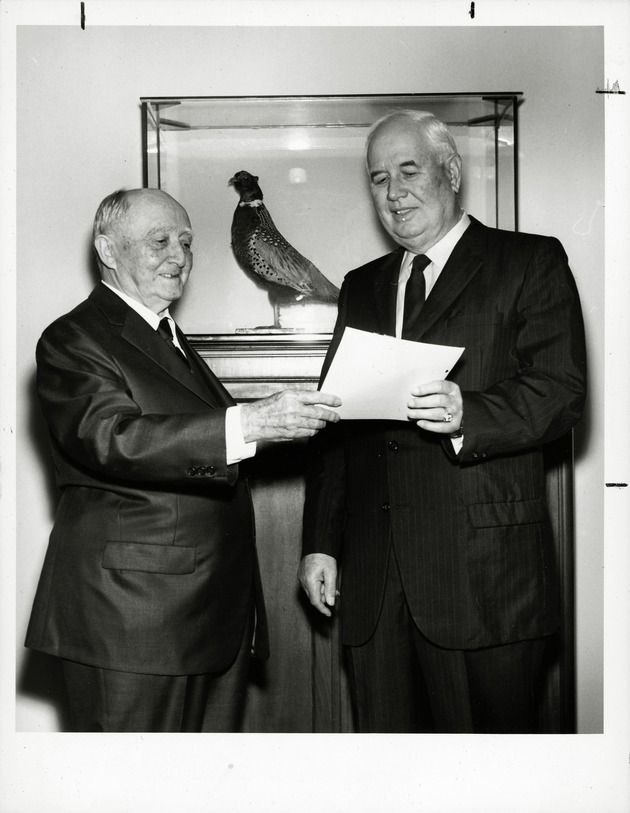 Edward Ball Presents a Donation for the Restoration Program to H. E. Wolfe, 1968