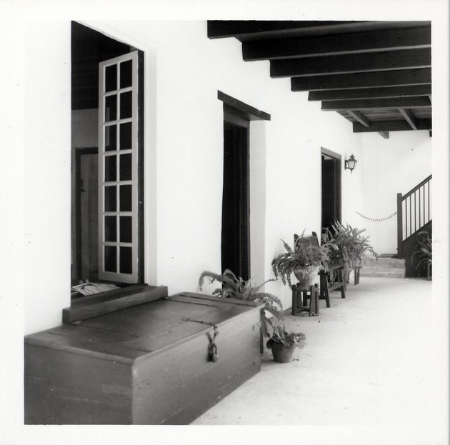 Entrance to Arrivas House from loggia, showing staircase to second floor, facing East