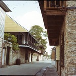 Looking North down St. George Street, with the Arrivas House on the left and the De Mesa Sanchez House on the right