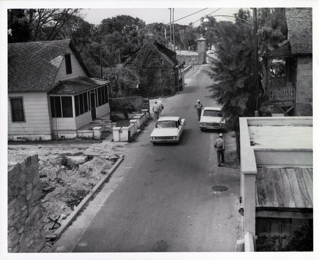 West side of the North end of St. George Street, from the rooftop of the Gomez House, looking North, 1964