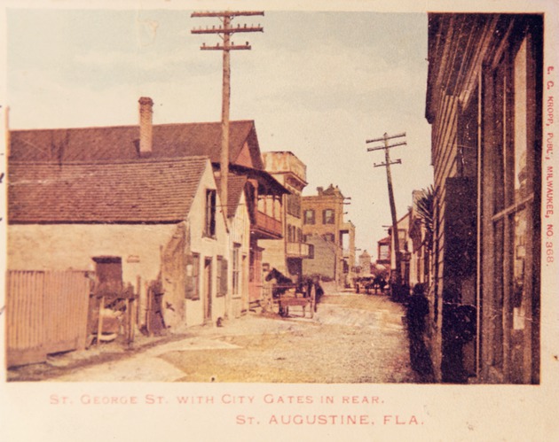 View of the North end of St. George Street, just South of Fort Alley, with the Tin Shop on the right hand side, looking North, Ca. 1900