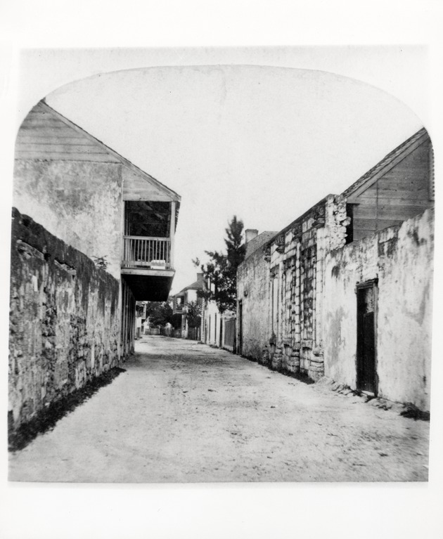 Looking down St. George Street from the ruins of the old Spanish Treasury (on right), looking North, 1871