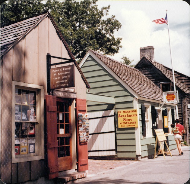 Gift shop for the Oldest Wooden School House and entrance to Heritage Walk (St. Augustine Arts and Crafts Shops) strip off of St. George Street, looking Northwest