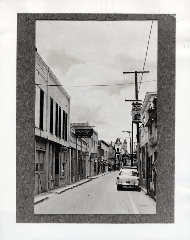 St. George Street from the intersection with Cuna Street, with Benet House (prior to reconstruction) on left, looking South, prior to 1961