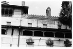 [1987] Detail of Moorish crenelation on 4th floor level of Hotel Ponce de Leon, taken from the courtyard, looking North, 1987