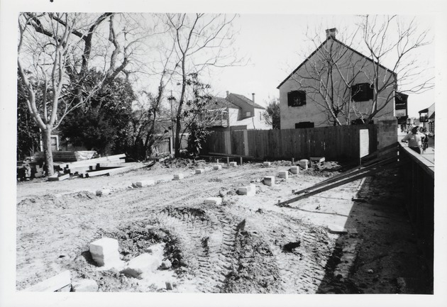 The cleared lot with foundation piers laid out just prior to the construction of the Peso de Burgo House looking South, 1973