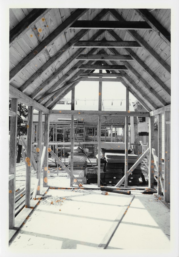 View from the interior of the North outbuilding behind the Peso de Burgo House, looking South, 1973