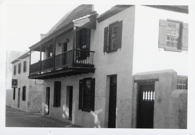Benet House from St. George Street with Oliveros House behind, looking Northeast, ca. 1966