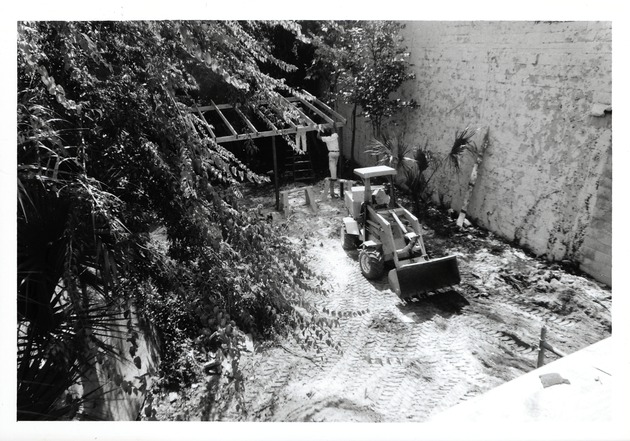 Constructing a shed in the Southwest corner of the yard of the Joaneda House