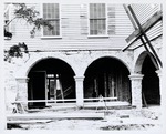 The East loggia of the Peña-Peck House from the courtyard during restoration, looking West, 1968