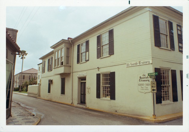 North façade of the Peña-Peck House from the corner of St. George Street and Treasury Street, looking Southeast, 1968