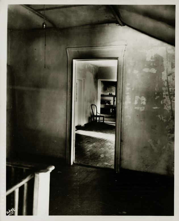 Interior view of the De Mesa Sanchez House, looking into a room on the second floor, ca. 1955
