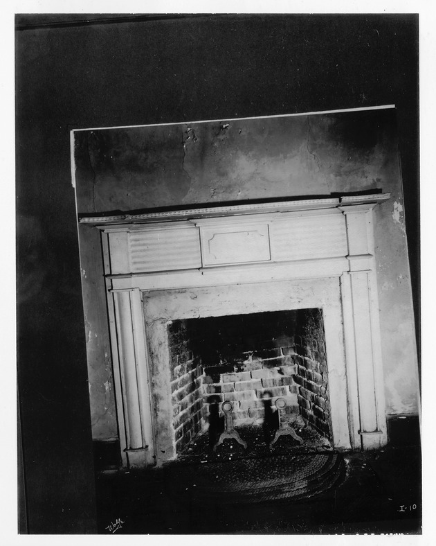Fireplace mantel in the De Mesa Sanchez House, ca. 1955