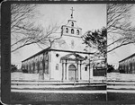 Half of a stereoview of the cathedral of St. Augustine, as seen from the Plaza de la Constitucion, looking North, ca. 1870