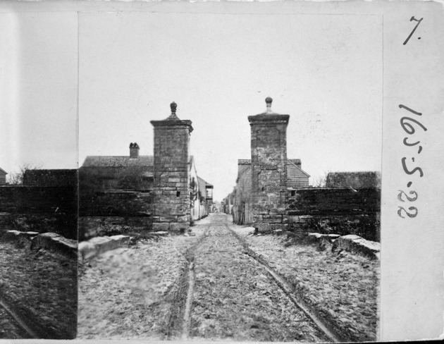 Half of a stereoview of the City Gate, looking South, ca. 1870