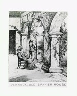 Illustration of a man and woman seated on the loggia/veranda of the Segui House, 1890