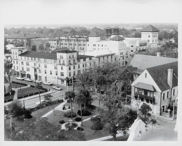 The Lyon Building, Cordova Building, and Government House as seen from the rooftop of the Exchange Bank Building, looking Southwest, ca. 1960