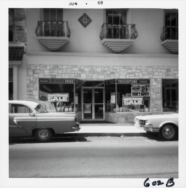 Individual shops along the Lyons Building and Cordova Building as seen from King Street looking South, from east to west, 1968 - McDonald Drug Store