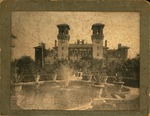 The Alcazar Hotel and women coming down the sidewalk as seen from the fountain in front of the main entrance, looking South, 1902