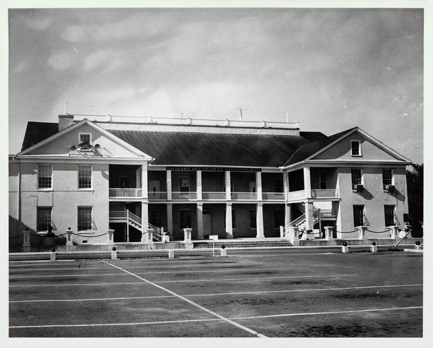 The St. Francis Barracks from the parking lot on the old parade ground, looking west, ca. 1966