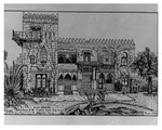 [1894] Pen and ink drawing from a historic photograph of the Villa Zorayda, looking South, original image from 1894