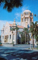 [1970] Postcard of the Flagler Memorial Presbyterian Church as seen from the corner of Sevilla Street and Valencia Street, looking Northwest, ca. 1970
