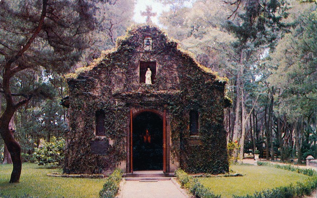 Postcard of the shrine of Nuestra Señora de la Leche at the Nombre de Dios mission site, looking South, ca. 1964 - Front