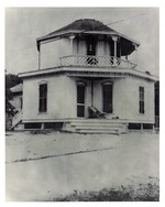 A copy of an old print showing the Octagon House (in the Lighthouse Park neighborhood) from the corner of Lighthouse Avenue and Busam Street, looking Northwest