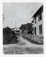 [1890] Looking west down Bravo Lane from Marine Street, to the O'Reilly House on Aviles (Hospital) Street, ca. 1890