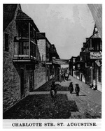 A pen and ink drawing of a street scene along Charlotte Street at Baya Lane, looking South, ca. 1880