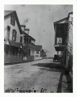 St. Francis Street near the intersection with Charlotte Street (Llambias House on the right) looking East, ca. 1903<br />( 4 volumes )