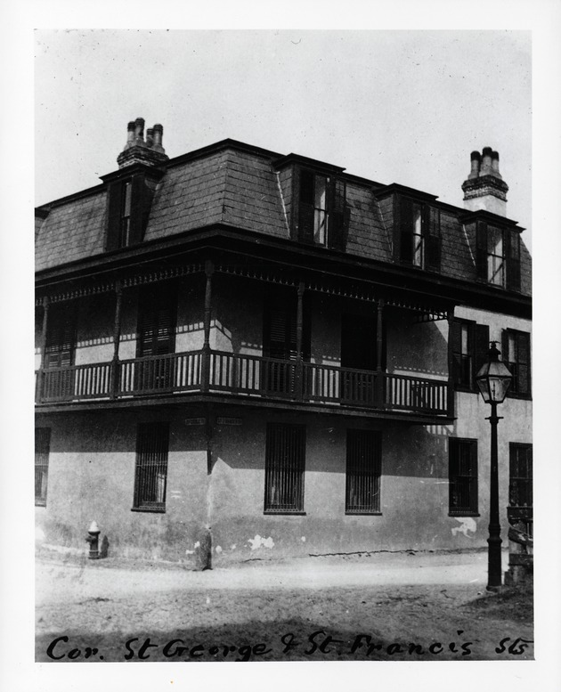 The Garcia-Dummett House (St. Francis Inn) on the corner of St. Francis Street and St. George Street, looking Northeast, ca. 1900