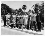 A group photograph with the Spanish Delegation from Aviles Spain with Bradley Brewer on the far right and Fernando Suarez (Mayor of Aviles) to the left of him, 1969