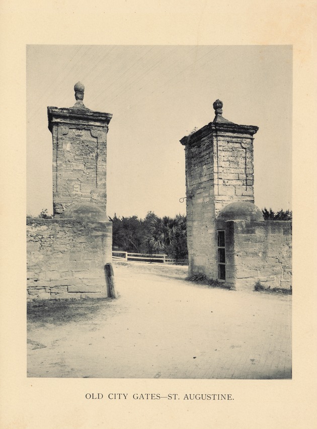 A view of the City Gate seen from the intersection of Orange Street and St. George Street, looking Northeast, ca. 1930[?]