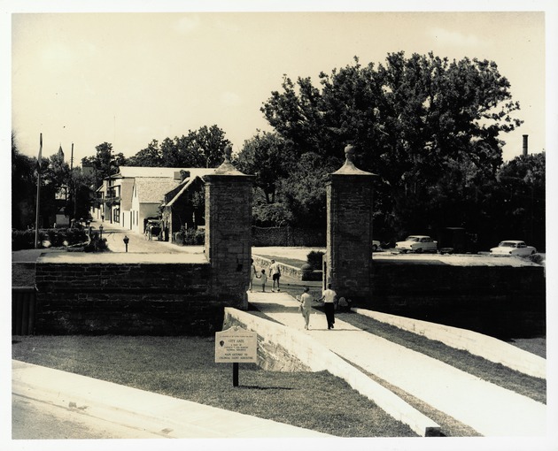 The City Gate and the northern entrance to the restoration area along St. George Street, looking Southwest, ca. 1966