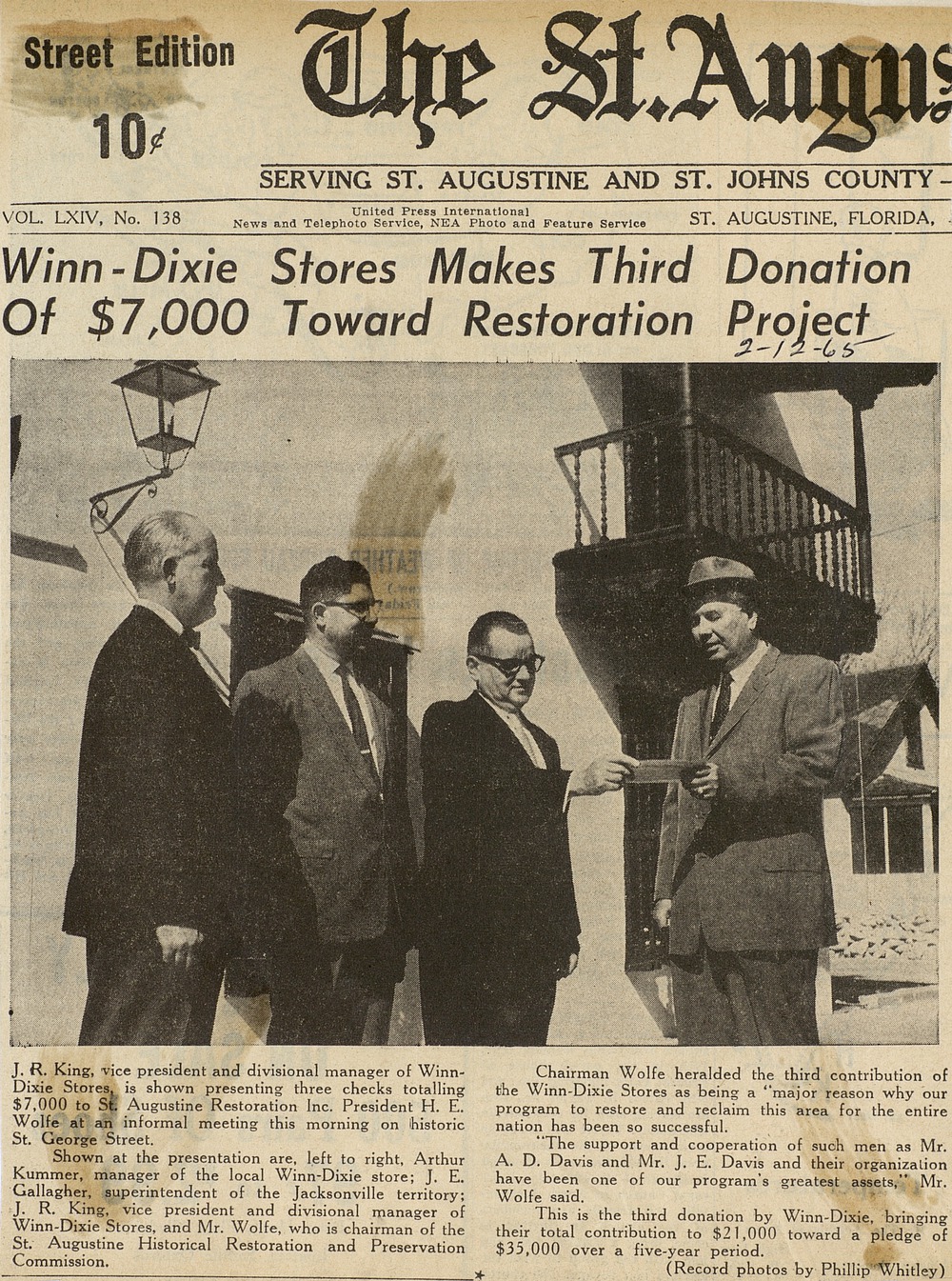 Winn-Dixie Stores Makes Third Donation of $7,000 Toward Restoration Project - 