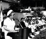 Carol Griffin gives the dedication address for the Ribera Garden, 1968