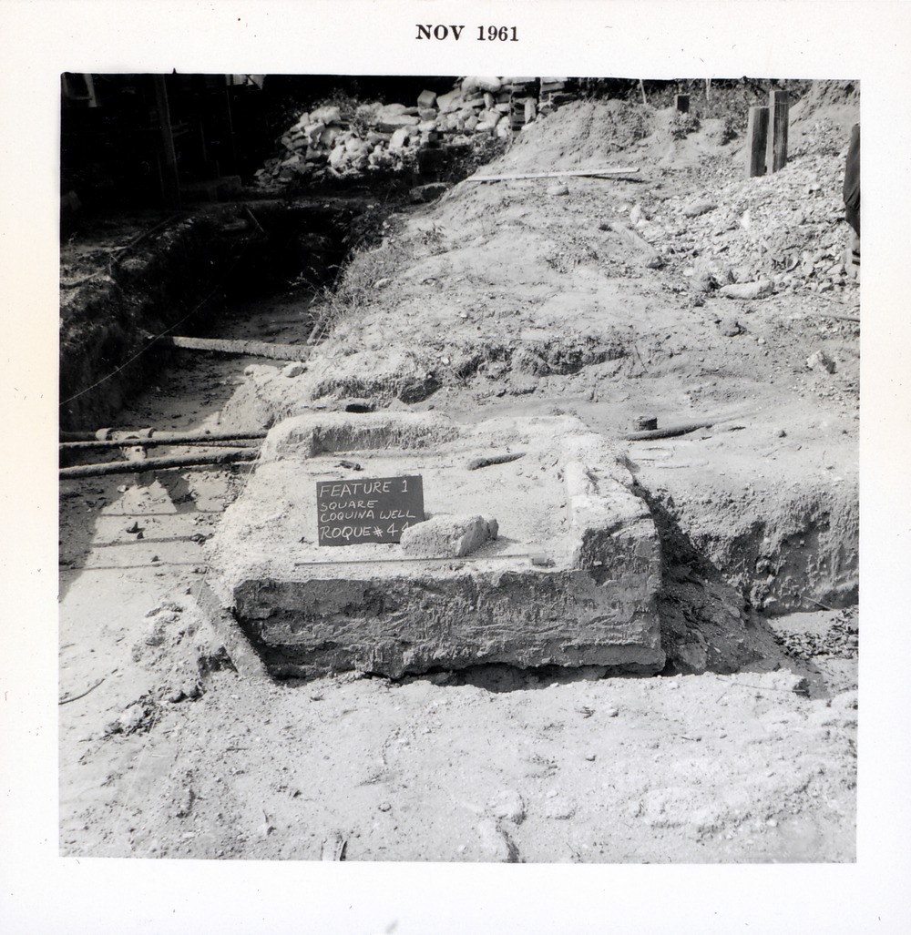Archaeological excavation showing a coquina well on the Salcedo House lot