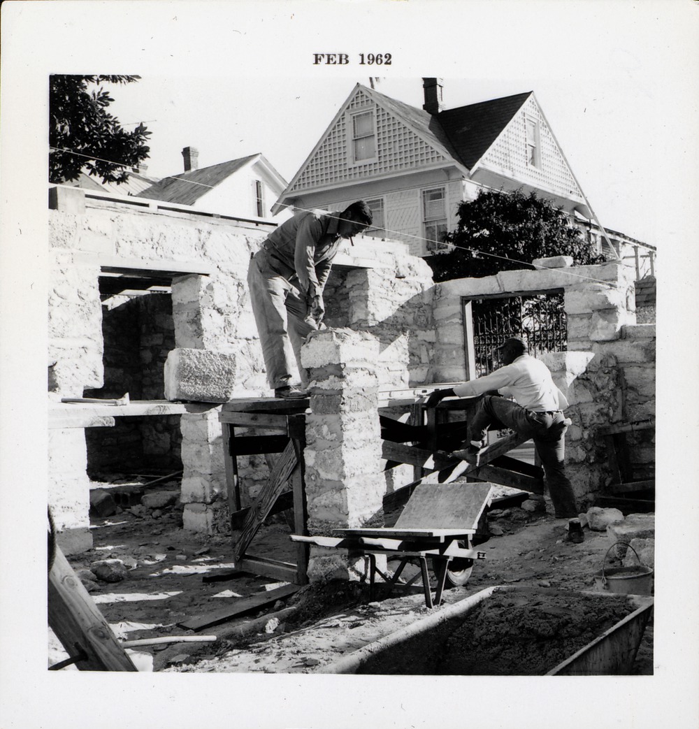 Construction of Salcedo House from the courtyard, looking Northeast