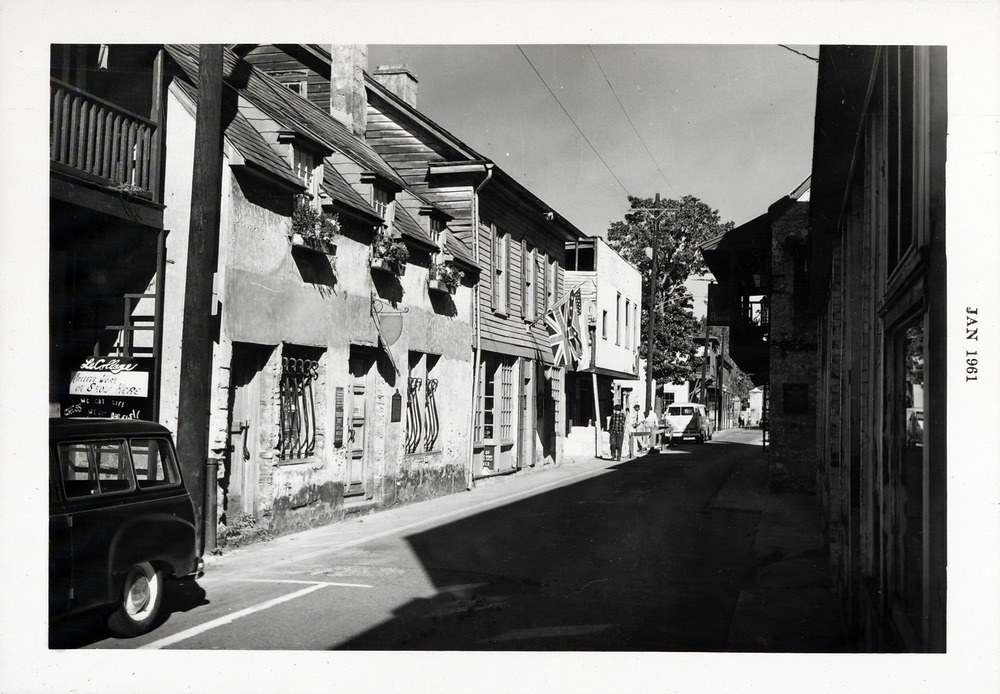 A view down St. George Street during Arrivas House restoration, looking North, 1961